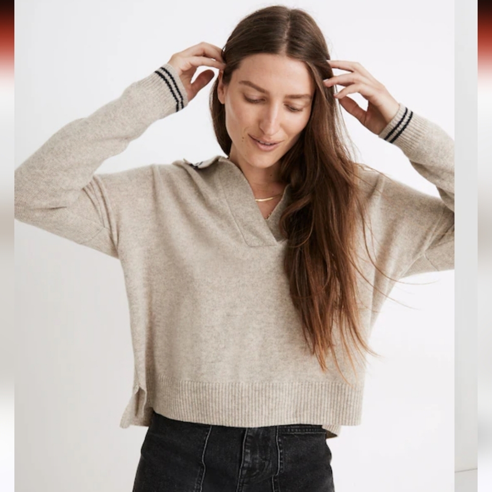 Madewell Wool Blend Tipped Davie Polo Sweater